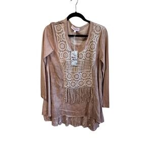 Pretty Angel Tunic Top Small S Lace Crochet Boho Festival Long Sleeve